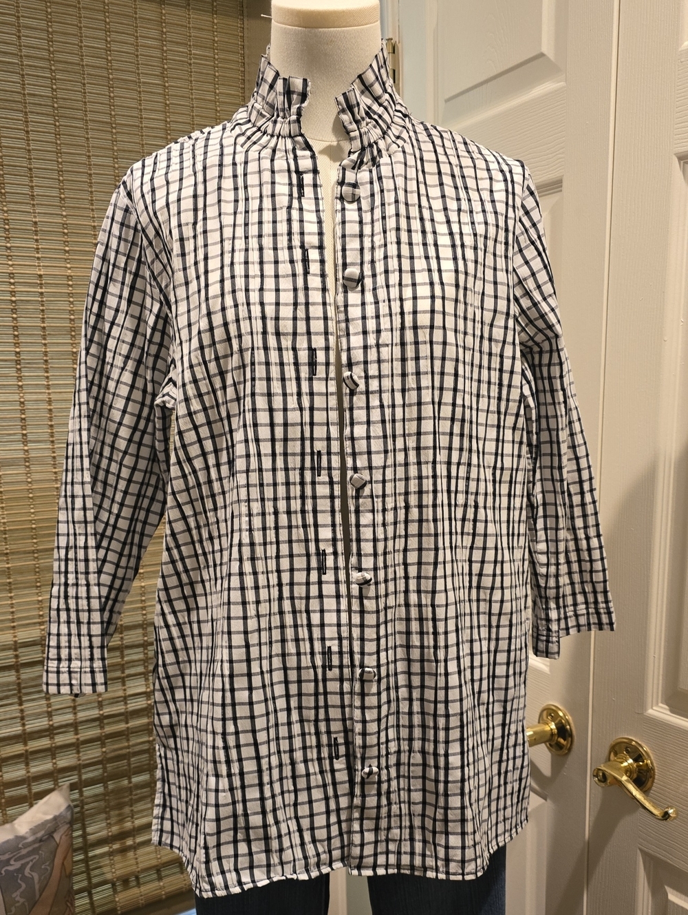 Foxcroft Black and White Checked Button-Front Shirt